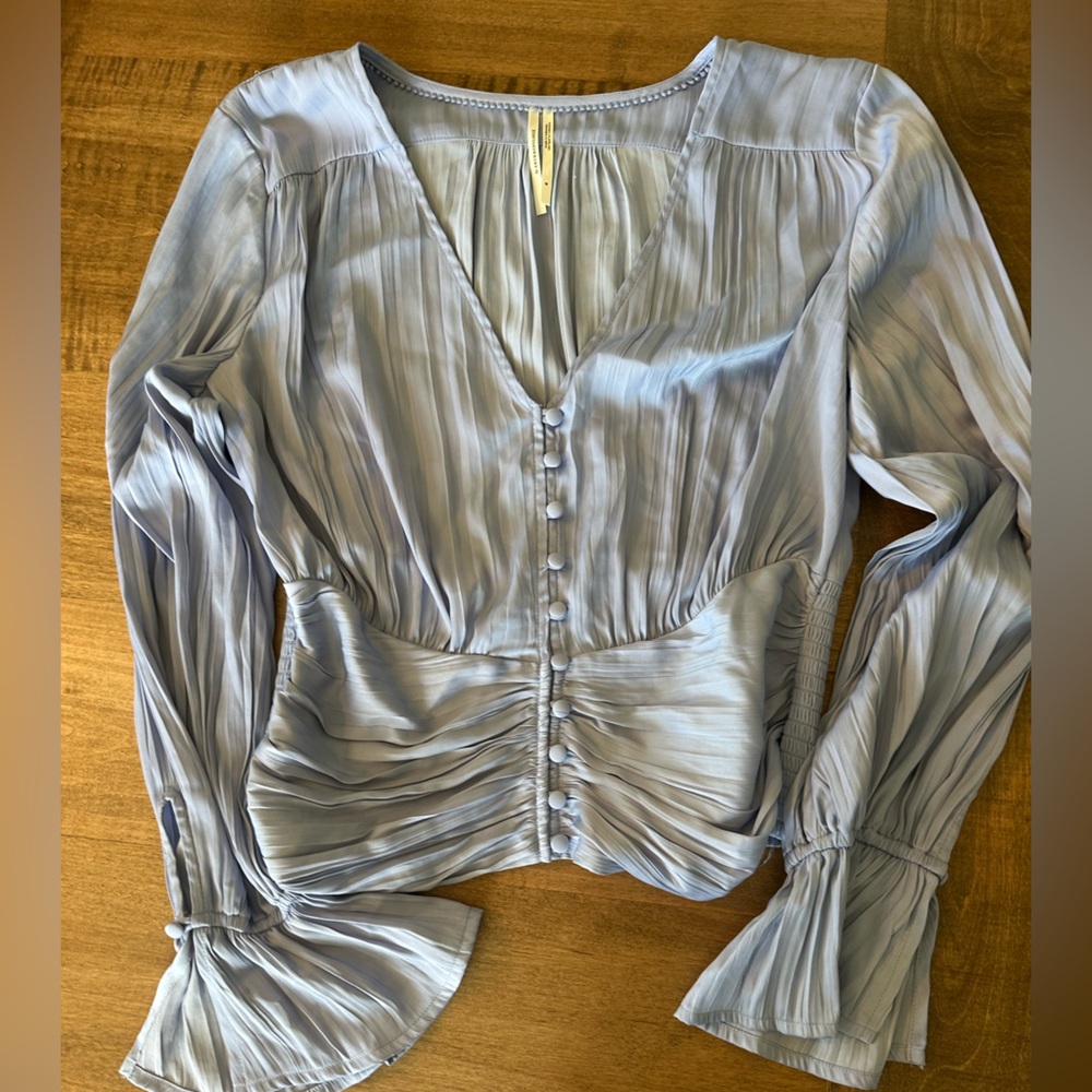 Anthropologie Soft Blue Ruched Blouse